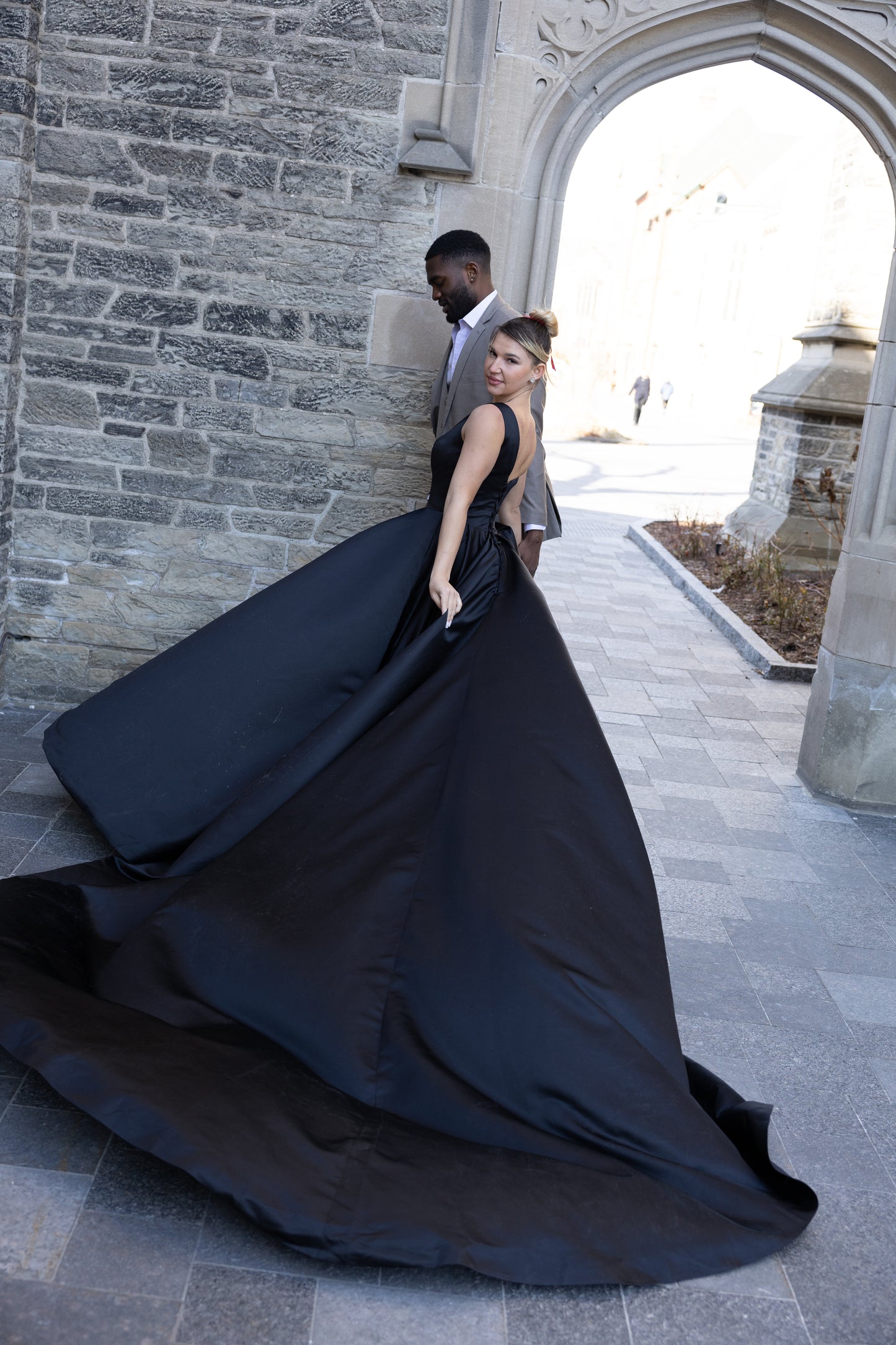 Long train dress for engagement shoot
