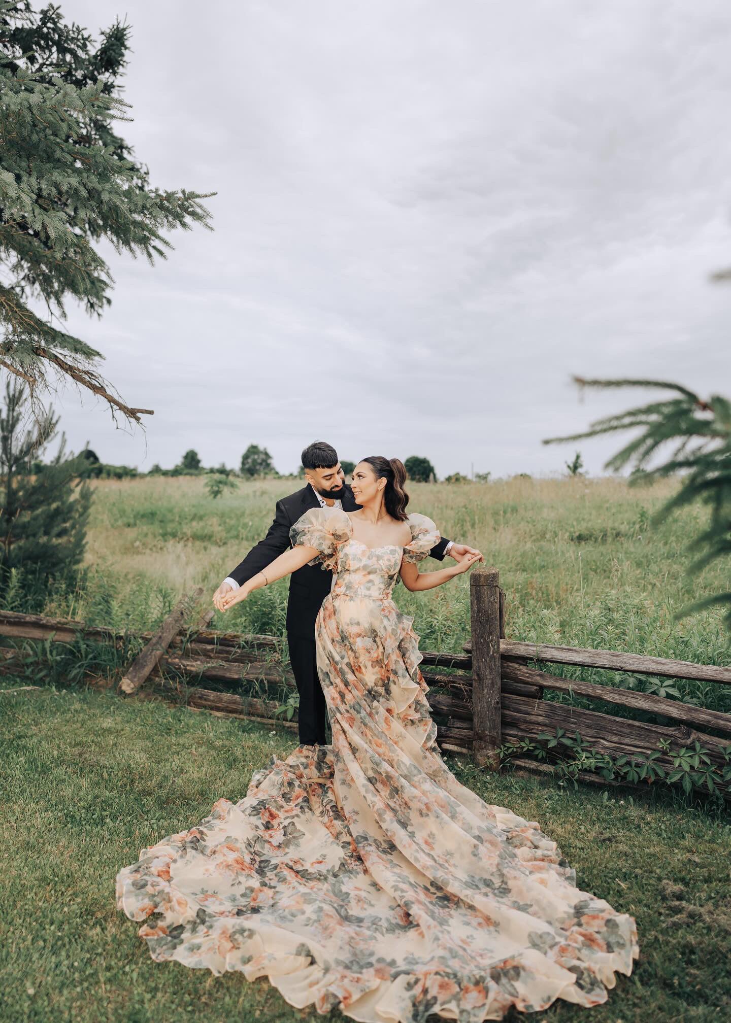 Floral engagement shoot dress