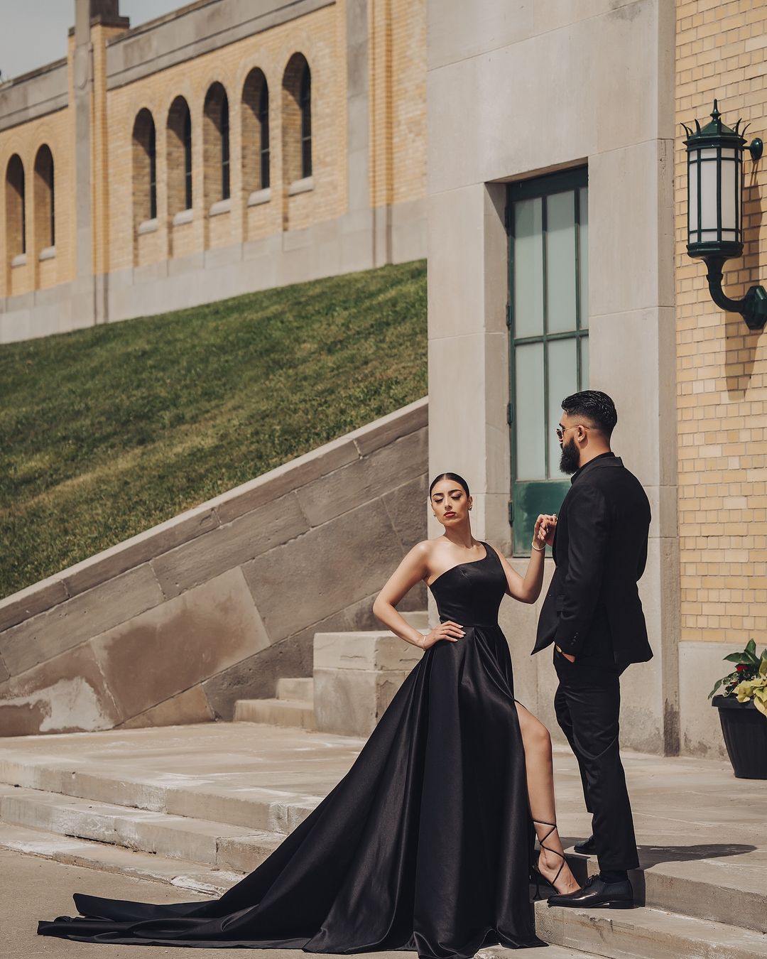 Engagement long train dress for photoshoot