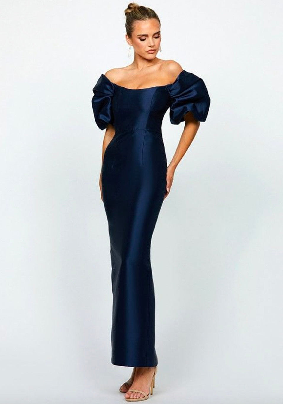 Bariano - Meredith Puff Sleeves Scooped Gown