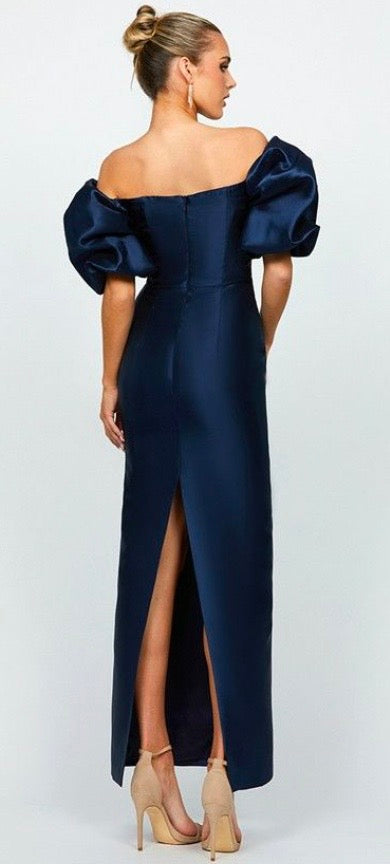 Bariano - Meredith Puff Sleeves Scooped Gown