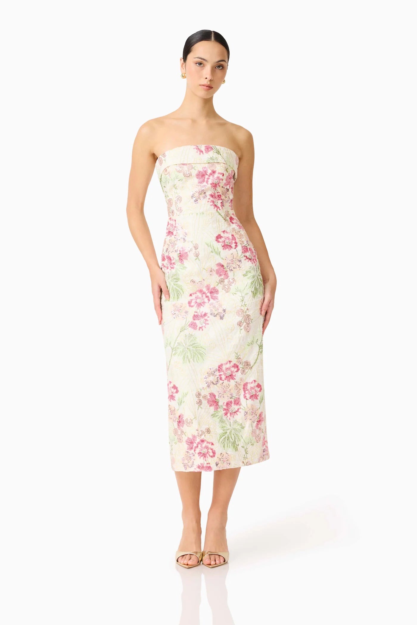 Elliatt - Greta Embroidered Midi Dress [Cream & Pink Floral]