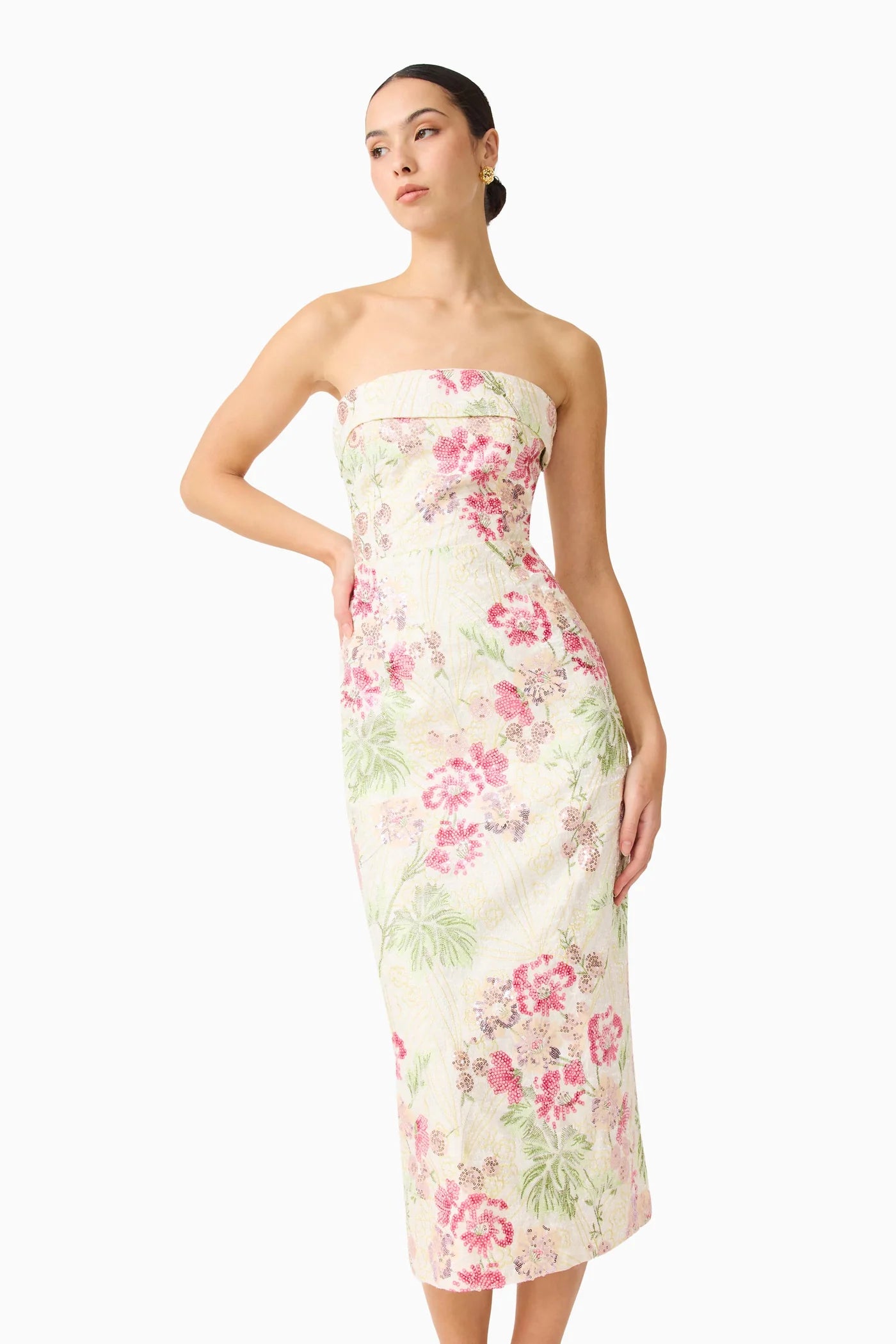 Elliatt - Greta Embroidered Midi Dress [Cream & Pink Floral]