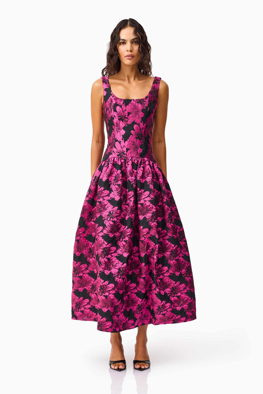 Elliatt - Holly A-Line Gown in Pink & Black Floral Dress