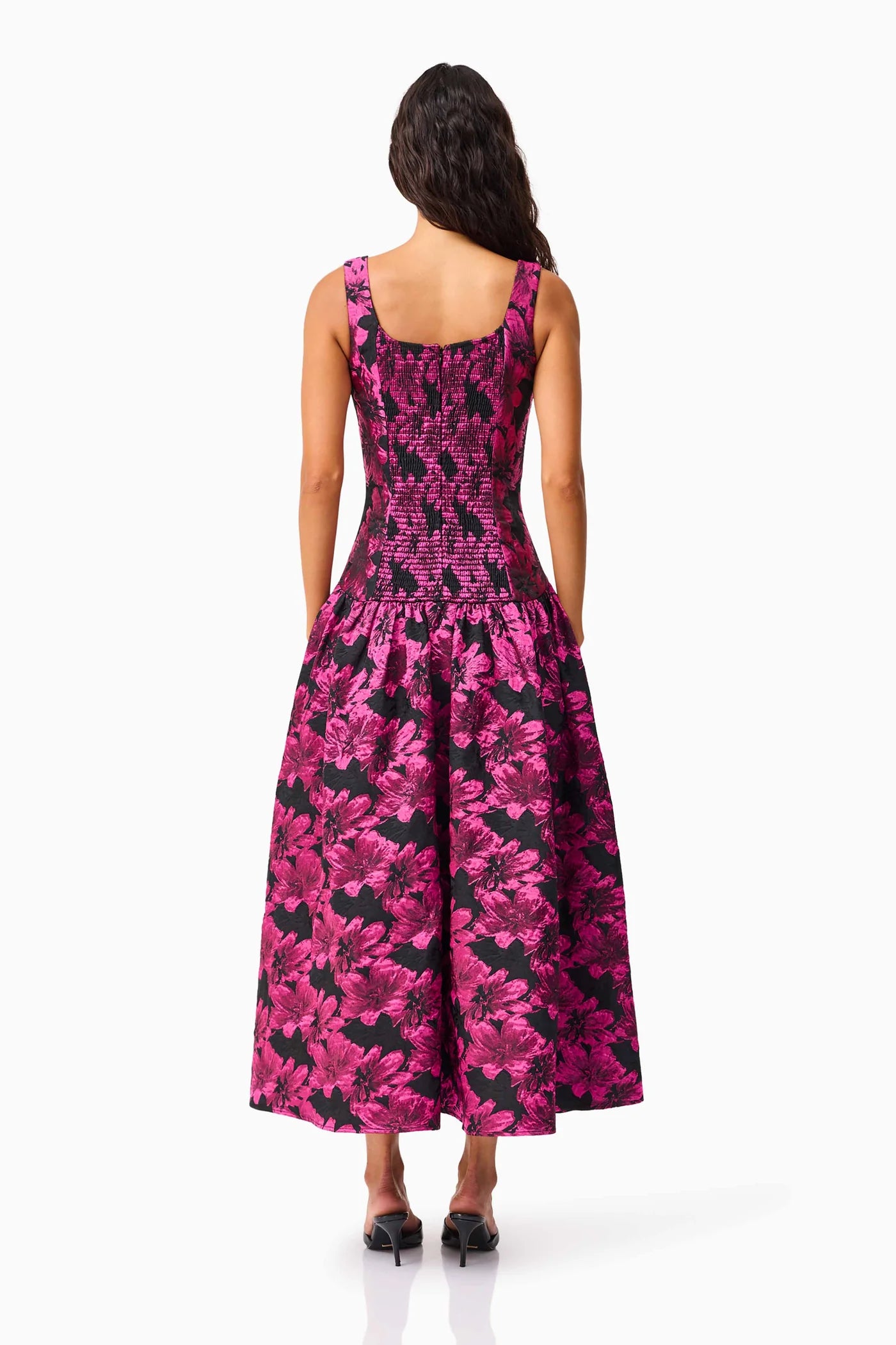 Elliatt - Holly A-Line Gown in Pink & Black Floral Dress