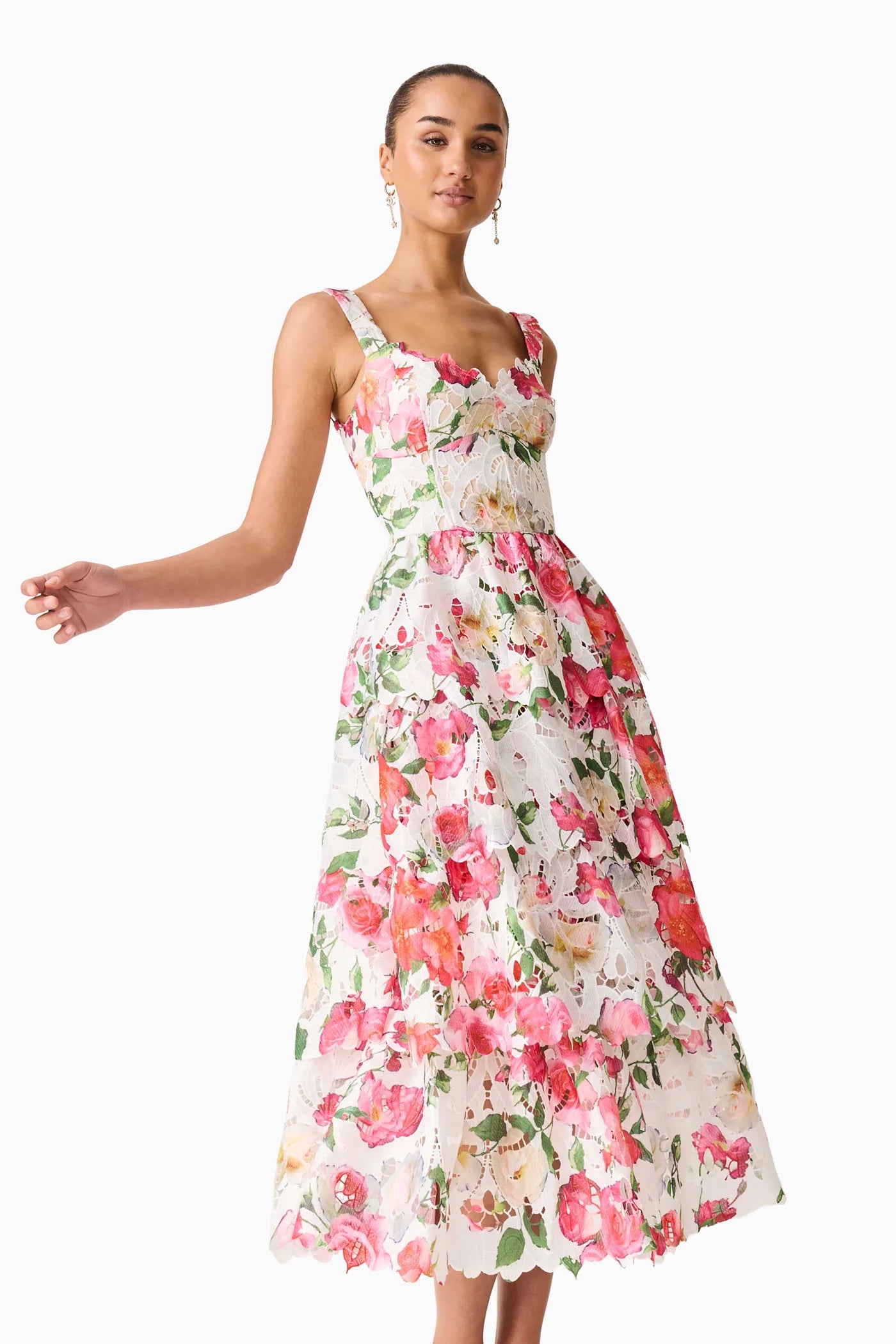 Elliatt - Roselle Tiered Midi Dress Pink Floral