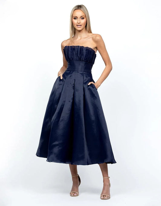 Bariano - ITZI Riffled Tea Length Midi Dress [Navy]