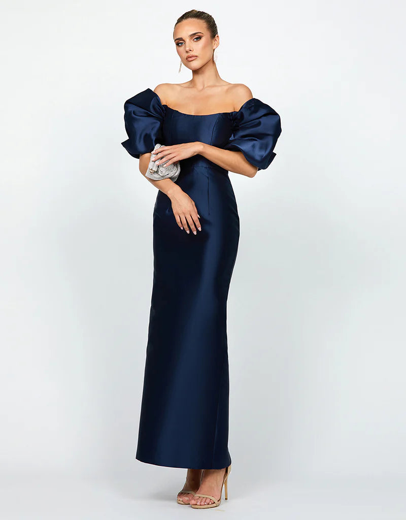 Bariano - Meredith Puff Sleeves Scooped Gown