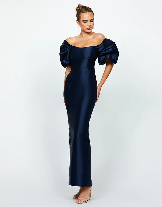 Bariano - Meredith Puff Sleeves Scooped Gown
